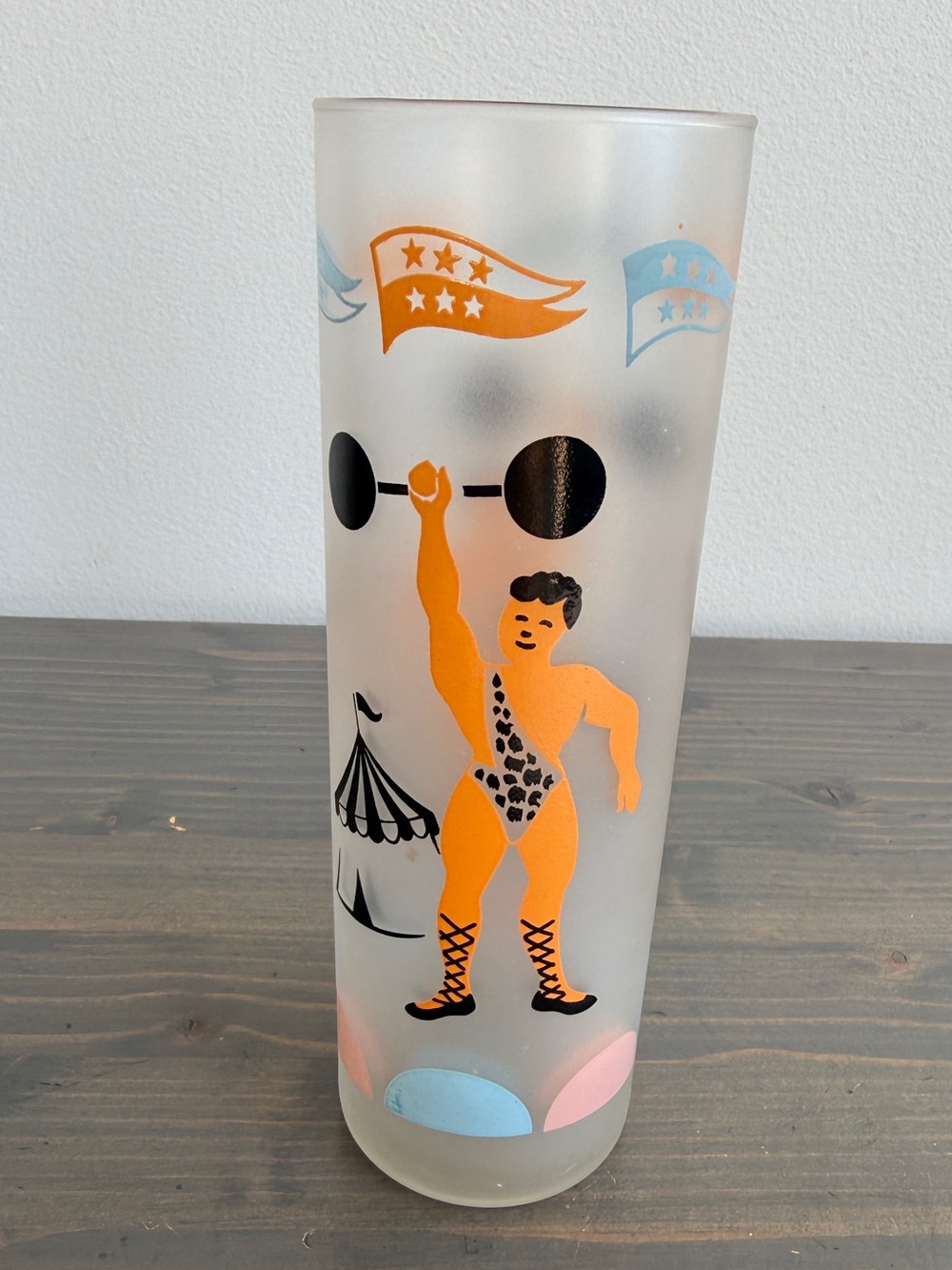 Vintage Libbey "Circus Days" Tom 💪Collins frosted glass tumbler